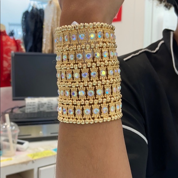 Gold Rhinestone Cuff Bracelet - Picture 1 of 3